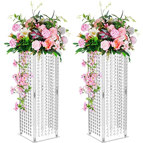 Nuptio Wedding Centerpieces for Tables Vases - 2 Pcs 23.6in Tall Flower Vase Flowers Stand for Party Tables Decorations - Elegant Bulk Weddings Decoration Table Geometric Crystal Centerpiece Stands