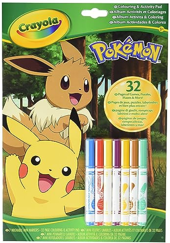 CRAYOLA, Album Aktivität und Ausmalen Pokémon, ab 3 Jahren | 32 Ausmalseiten und 7 waschbare Mini-Filzstifte