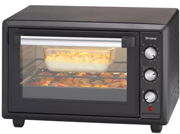 Trisa Forno Gusto 28L Tischbackofen, Umluft 30-250°C, Stay-On & Emailliert | 1500W Leistung, 90 Min. Timer, Ober- & Unterhitze, Krümelblech, Grillrost, Backblech, Single-Küche, Camping, Wohnmobil