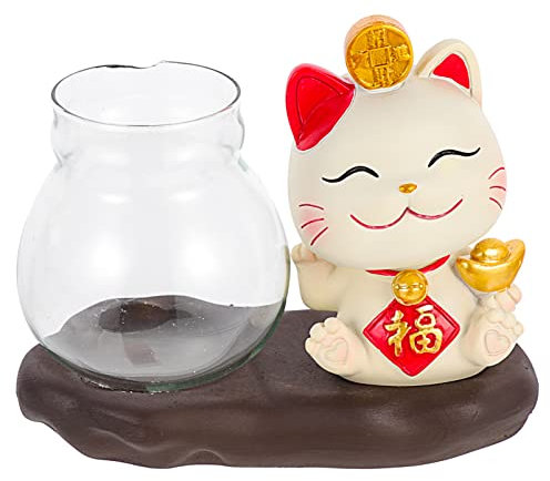 Garneck Resin Lucky Cat Vase Hydroponic Flower Table Decoration for Home Office Desktop Decor Indoor Ornaments Living