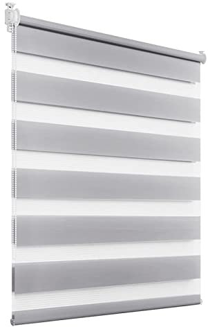 Doppelrollo Klemmfix ohne Bohren 35x250cm Kein Bohren, einfach zu montieren Zebrarollo Seitenzugrollo mit Fensterclips, für Schlafzimmer, Hellgrau