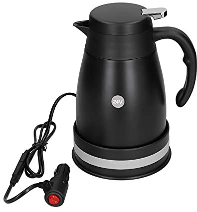 Auto Wasserkocher, Zigarettenanzünder in 24 V Steckdose Stecken für Schnelles Kochen, 1200 Ml Heißwasserboiler, mit Sockel, Geeignet für LKW und Pkw(Schwarz)