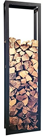 Tecnokit portalegna per casa, supporto per legna da ardere da interno esterno in acciaio con ripiano e fissaggio di sicurezza a muro 40x25x150cm