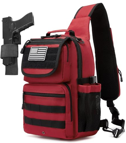 ATBP Tactical Sling Crossbody Bag Holster Shoulder Backpack 15L Water Bottle Holder Radio Pouch 6 Elastic Slots for Men Women Hiking Hunting Shooting