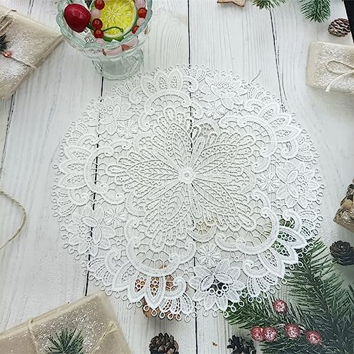 2 Stück 26 cm Tischset aus Spitze,Spitzendeckchen Häkeldeckchen Tischdeck,Spitze Runde Stickerei Tisch Tischset,Handarbeit Geklöppelt Spitzendeckchen Placemat,für Küche, Esszimmer,Milchig weiß