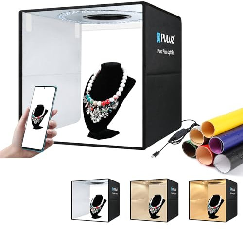 16in/40cm Photo Light Box PULUZ Quick Charge Portable Foldable Shooting Tent Box Photography Studio Light Box With Dimmable Ring LED Light, 6 Color Backdrops Photo Booth