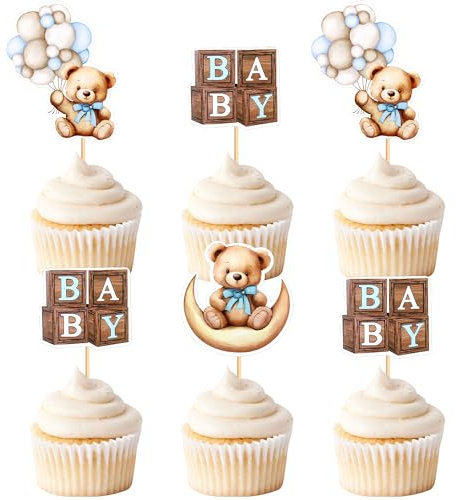 Blumomon 36 Stück Bären Cupcake Topper Süßer Bär Cupcake Dekorationen Picks Babyparty Tiere Cupcake Topper Motto Feier Geburtstag Party Dekorationen
