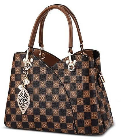 DEEVORCA Damen Drucken Handtasche Elegante Umhängetaschen Casual Arbeit Party Reisen Business Mittel Pu Leder Messenger Henkeltasche Schultertasche Top Griff Tasche Mode Anhänger Braun A