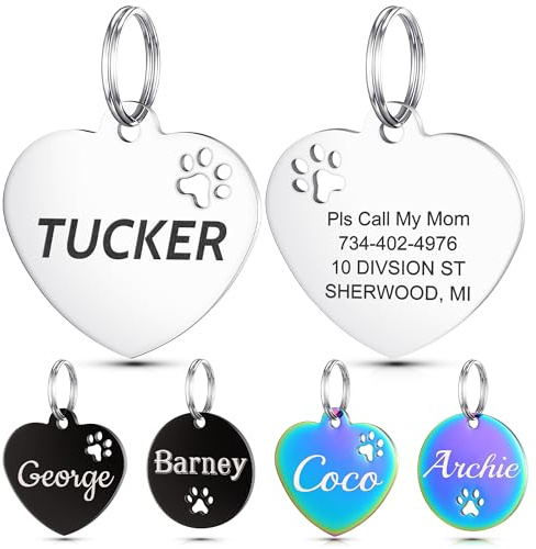 YEHANTI Hundemarke mit Gravur - Hundemarke Personalisiert mit Name, Telefonnummer und Adresse, Edelstahl Namensschild für Halsband, Herz Anhänger Marke für Hunde, Katzen und Welpen (Silber, Klein)