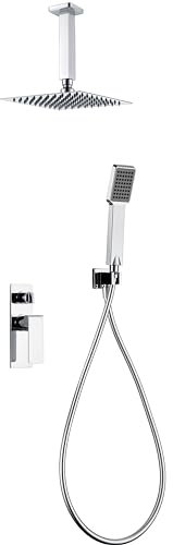 IMEX - Ensemble de douche mitigeur encastré avec poignée et pommeau - Douches encastrées plafond - Robinetterie de salle de bain (chromé)
