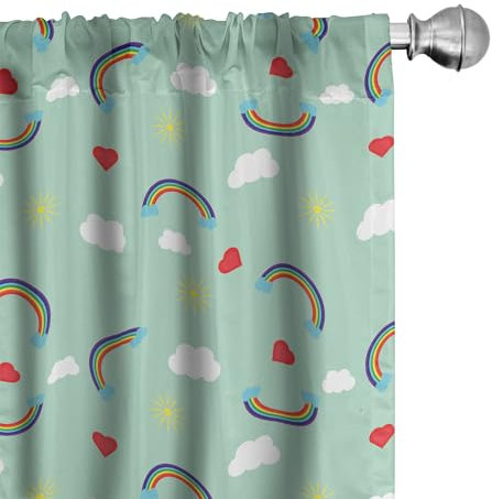 ABAKUHAUS Kinder Vorhänge 2er-Pack, Regenbogen-Himmel mit Wolken Herzen und Sun Love Kinder-Baby-Spielzimmer Theme, 4 Stück 150 cm x 245 cm, Mint Green Mehrfarbig