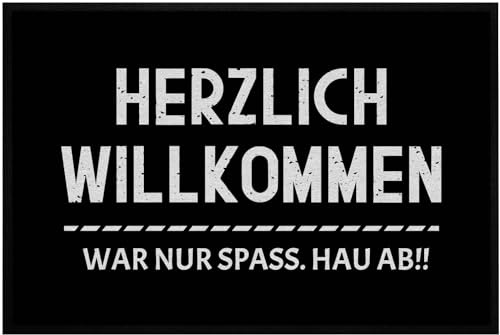 OM3® lustige Fußmatte mit Spruch - Herzlich Willkommen - war nur Spass. Hau ab!! - rutschfest & waschbar - 60x40cm -
