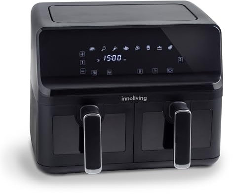 Innoliving Friggitrice ad Aria INN-798 Doppio Cestello 2700W, da 8 Litri, 2 Griglie, TouchScreen Intelligente, Cottura Sincronizzata o Separata, Finestre di Controllo Trasparenti, Piedini Antiscivolo