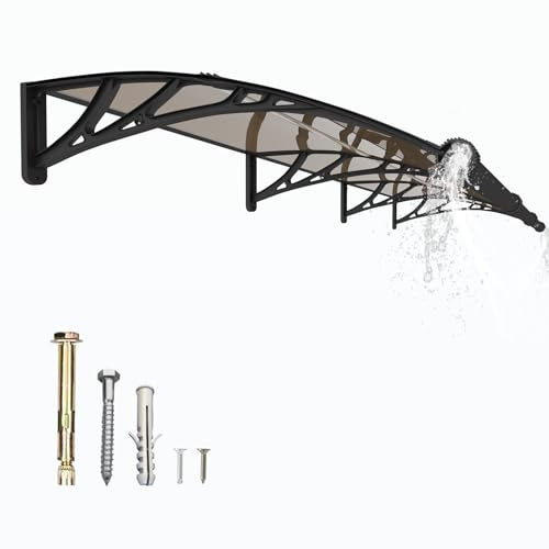 GUANSU-CN Auvent de Porte d'entrée, 300x100 cm Toit Marquise Extérieur en Polycarbonate, Abri Anti-Pluie et Anti-UV pour Terrasse & Balcon
