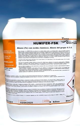 Abono fertilizante liquido a base de acidos humicos y fulvicos y hierro para riego 5l. 6kgs. Leonardita americana.
