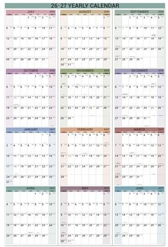2026-2027 Yearly Wall Calendar - Jul. 2026 to Jun.2027, 34.4 x 22.8 (Open), Wall Calendar 2026-2027 with Round Sticks, Thick Paper, Vertical