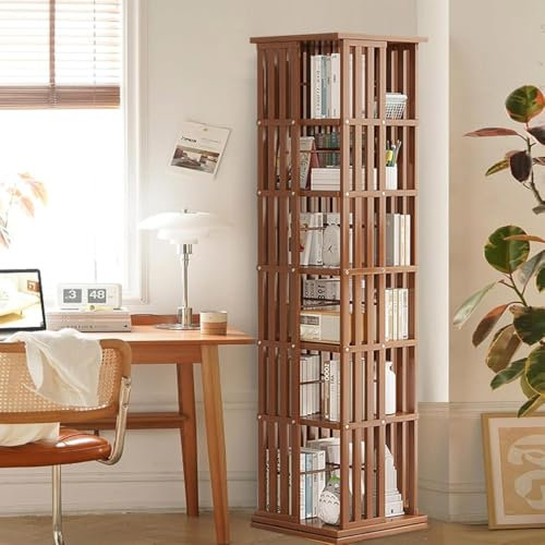 WANGYYDS Drehregal, 360° Bewegliches Cd/DVD-Regal - Cd/DVD Aufbewahrung, Schmales Regal, Drehbares Lagerregal, Standregal, Medien-Aufbewahrungsschrank Für Wohnzimmer, Schlafzimmer, Home,brown-6Tier