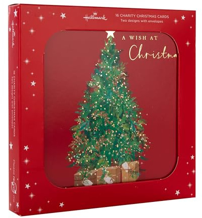 Hallmark Biglietti di Natale, confezione multipla, confezione da 16, 2 disegni, albero di Natale e ghirlanda, biglietti di Natale di beneficenza, con buste