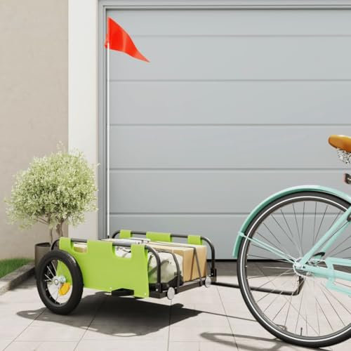 LAPOOH Fahrradanhänger Grün Oxford-Gewebe und Eisen, Fahrrad Anhänger, Lastenanhänger, Handwagen, Fahrrad-lastenanhänger, Lastenfahrrad 94165