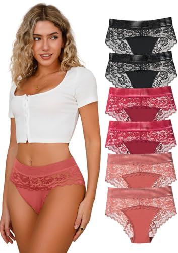 Hialegion Pack de 6 Bragas de Encaje de Cintura Alta Culotte