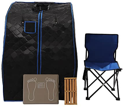 Portable Infrared Sauna Heater Home with Timer, Temperature Control, Remote, Chair & Foot Pad - Silver Personal Sauna Kit