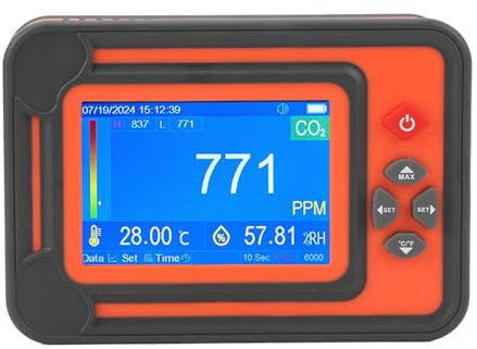 Détecteur de CO2 de Haute Précision, Compteur de Température et d'humidité, Détecteur de Dioxyde de Carbone Portable pour la Surveillance de la qualité de L'air Intérieur (rouge)