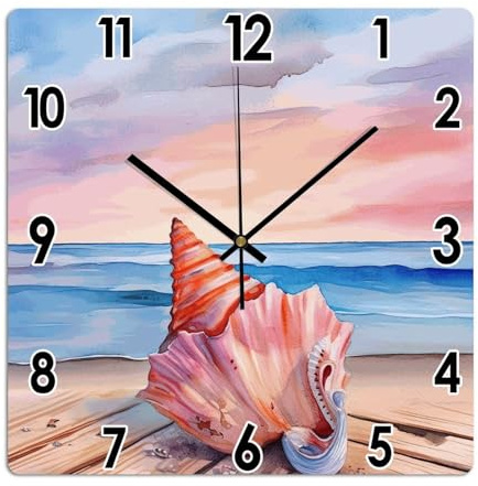 Yelolyio Horloge murale carrée avec vie marine - Grande horloge murale sur le thème de l'océan - 25 x 25 cm - Silencieuse - Sans tic-tac - Horloge en bois unique pour la maison, le bureau, la salle de
