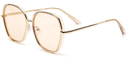 JRLLFD Grandes lunettes de soleil rétro en métal pour homme et femme, verres UV400 (taille unique/Champagne Thé)