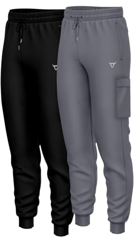 TORO ACTIVA 2 Packs Mens Cargo Jogger Pants Quick-Dry Breathable Fabric Elastic Waistband with Drawstring Cuffed Ankles Reflective Logo