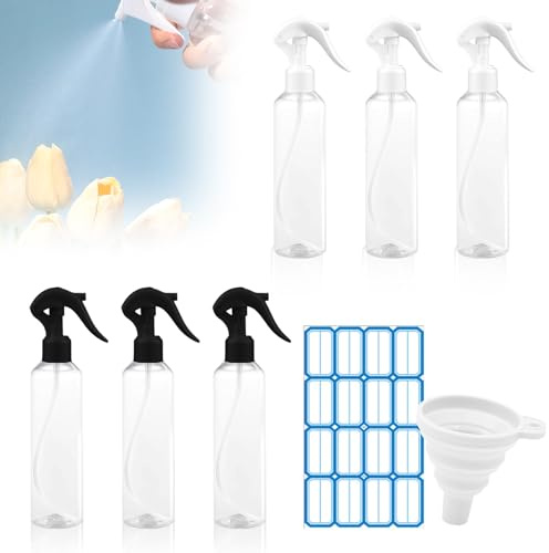 UOSIWYA 6 Piezas Spray Bottle, Pulverizador Spray 200ML Transparente Botes Pequeños de Plastico con Embudo Viaje Atomizador para Agua Perfume Aceites