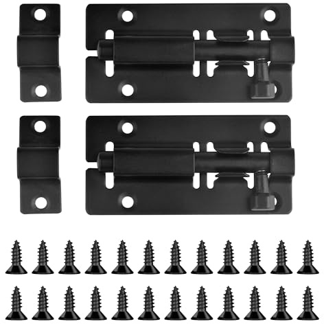 SZWLJ 2PCS Door Lock 3 Black Stainless Steel Door Bolt Slide Door Latch | With Screws Gate Lock, for Toilet Yard Garage Shed Internal Doors Bathroom Door Lock