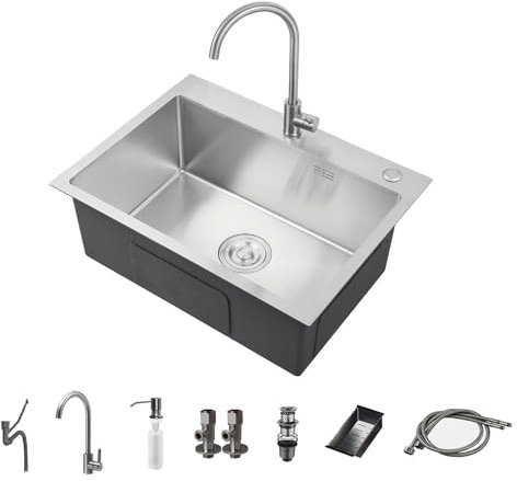 YLME Fregadero De Cocina De Acero Inoxidable, Fregadero De Cocina Empotrado/Bajo Encimera, 1 Cubeta con Escurridor Y Desagüe, para Lavaderos, Sótanos, Terrazas, Bares Y Cocinas,Bend,50 * 40cm
