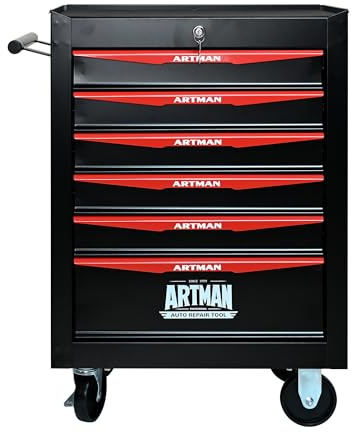 Runboll 6 Drawer Rolling Tool Chest with Locker, 20.9 D Metal Movable Lockable Tool Cart Box Multi-Functional Hardware Storage Cabinet Box for Warehouse Basement Home Pantry Garage