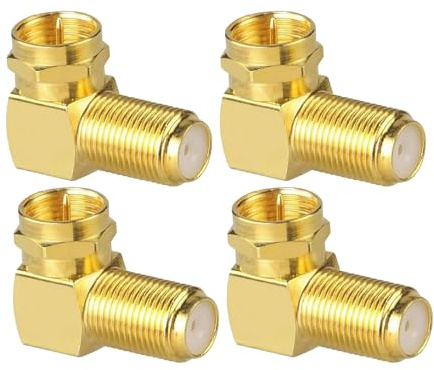 Leloco 4 Stück Sat Stecker 90 Grad F-Stecker auf F-Buchse für Koaxialkabel F-Winkelstecker Winkeladapter F-Adapter Aantennenstecker Kupplung Vergoldet Winkel-Kabelverbinder