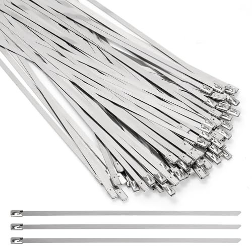 Swpeet 100pcs 400mm/15,7 Zoll 304 Edelstahl Reißverschluss Krawatten Sortiment Kit, Multifunktionale Metall Reißverschluss Krawatten, Heavy Duty Selbstsperrende Kabelkrawatten für Maschinen, Fahrzeuge