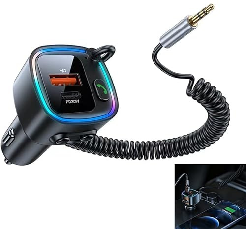 Aux Bluetooth 5.4 Adapter Auto, Bluetooth Adapter Aux Auto mit Empfänger Klinke 3.5mm, USB C BluetoothSplitter für Freisprechanruf und Wireless Musik Kompatibel Schnellladung