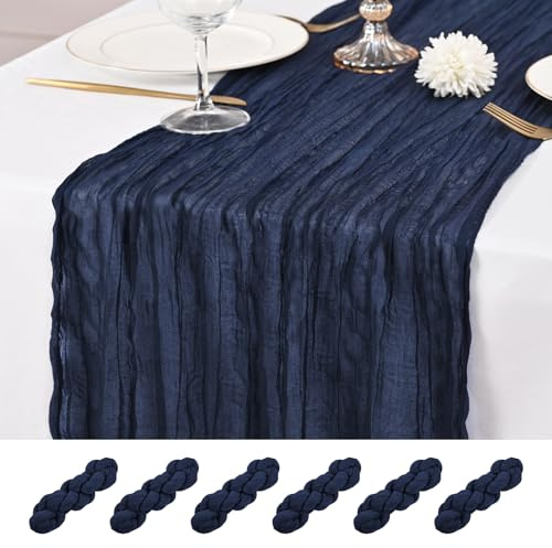 6 Stück Marine Blau Tischläufer 55 x 300 cm Käsetisch Tischläufer rustikaler Gaze Tischläufer Romantische Lange Lange Stoffkäse Käse Tisch Läufer für Hochzeitsfeier Brautbabyparty