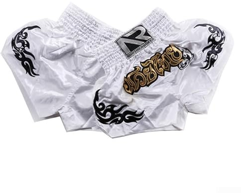 Pantalones cortos de MMA con cintura elástica para niños, ideales para kickboxing y entrenamiento (XL, blanco)