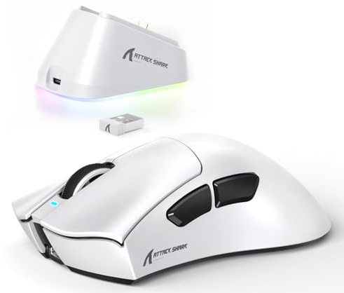 ATTACK SHARK V3PRO Souris Gaming sans Fil avec Station De Recharge Magnétique, PixArt PAW3311, 25000 DPI, BT/2.4GHz/Filaire, 100M Cliques, 500mAh, 65g Ultra-Légère pour Win11/Xbox/PS/Mac - Blanc
