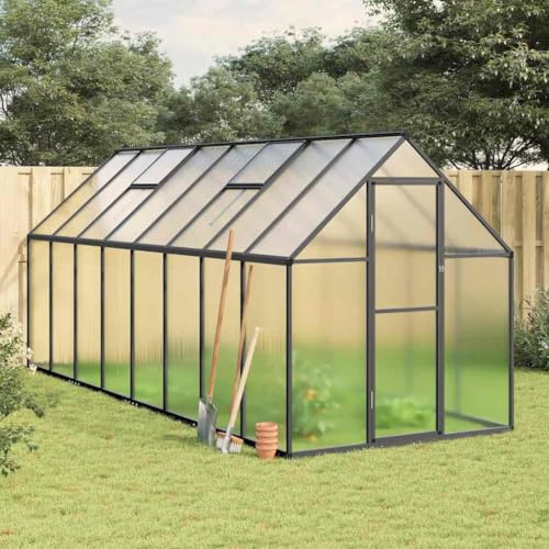 Lagerzelt Winterfest Gewächshaus Groß,Gewächshaus mit Fundamentrahmen Anthrazit 445x169x195 cm Alu,Pflanzenschutzzelt für Terrasse, Kleinen Garten oder Hinterhof