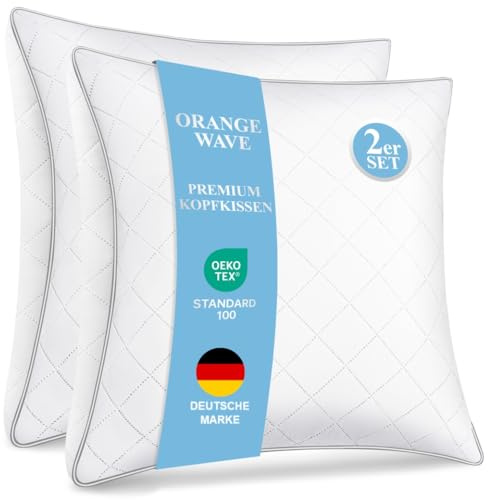 Orange Wave Set di 2 Cuscini 60x60 cm, Cuscino in Microfibra Morbidi, Ipoallergenici, Lavabili, Qualità Hotel, Ideali per Chi Dorme di Lato e sulla Schiena, Cuscini Traspiranti e Morbidi