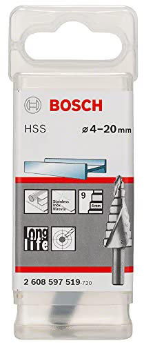 Bosch Professional Stufenbohrer HSS mit 3-Flächen-Schaft (Ø 4-20 mm, 9 Stufen)