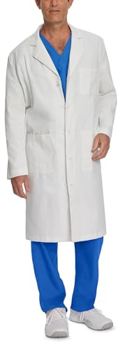 Landau Relaxed Fit 3-Pkt 5-Knot Cloth Button Full-Length Lab Coat for Men 3138 White