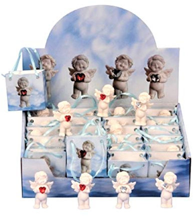 unbekannt 24 x Engel Figuren mit Herz Engelfigur Babyengel Weiss in Geschenkbox