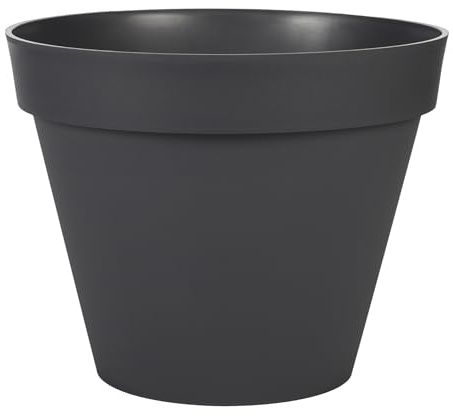 EDA - Pot de Fleur Rond Toscane Ø 40 cm - 23 L - Intérieur & Extérieur - Zone de rétention d'eau pour Limiter l'Arrosage - Plastique Recyclé - Ø 39,5 x H.31 cm - Gris Anthracite