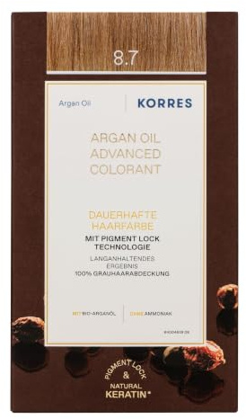 KORRES Argan Oil Colorant – ammoniakfreie Haarfarbe mit Bio-Arganöl Golden Toffee 8.7 – 100% Grauhaarabdeckung & vegan für ein langanhaltendes Farbergebnis