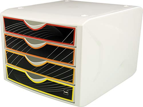 helit H6129569 - Schubladenbox „the chameleon“, 4 Schubladen, für Format DIN A4, wild flower, 1 Stück | 4 Schubladen für DIN A4, Schreibtisch Organizer, 33 x 26,6 x 21,2 cm