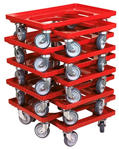 10 Stück Transportroller für Kisten 60 x 40 cm mit 4 Lenkrollen in rot