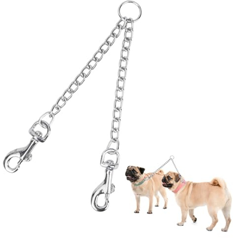 Hypeety Haustier Kette Edelstahl Doppelkopf Hundeleine Zwillingsleine Zuggurt für kleine, mittelgroße und große Hunde Sicherheit Training, S