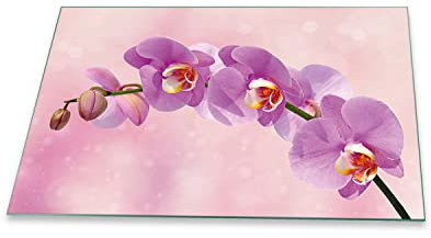 decorwelt | Herdabdeckplatte 80x52 cm 1-Teilig Orchidee PInk Ceranfeldabdeckung Universal Spritzschutz Glas Deko Elektroherd Induktion für Kochplatten Herdschutz Schneidebrett Sicherheitsglas